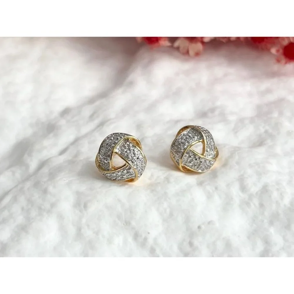 Gold Overlay Vermeil Love Knot Stud Sterling Silver 925 Post Back Stud Earrings - Picture 3 of 11